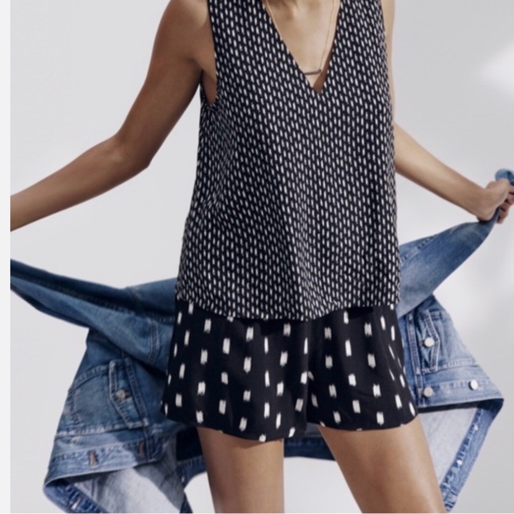 Madewell Romper Black Ikat Patterned, Womens M